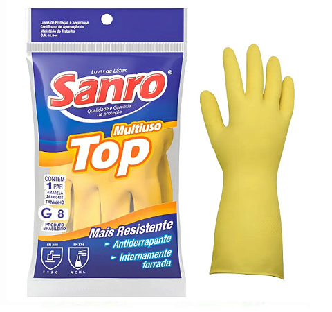 Kit 5 Pares Luva em Látex Reforçada Amarela - SANRO