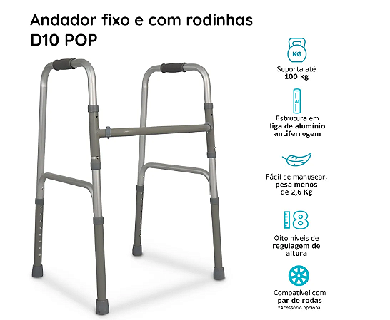 Andador Idoso Adulto Alumínio Dobrável Dellamed D10