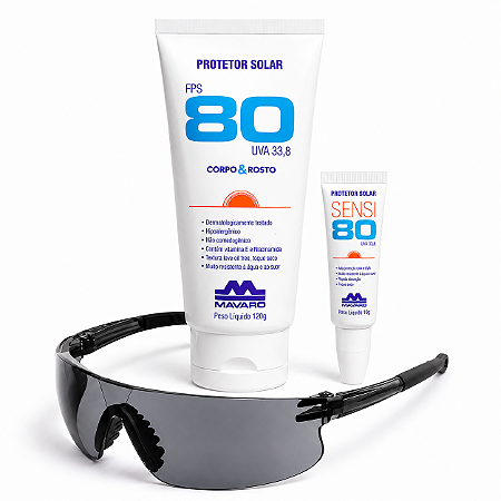 Kit Óculos Pallas Cinza ou Incolor + Protetor Solar 80 + Protetor Labial
