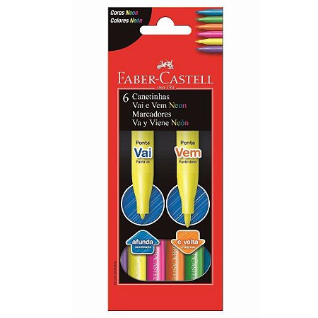 Caneta Hidrográfica Vai e Vem 6 Cores Neon - Faber Castell