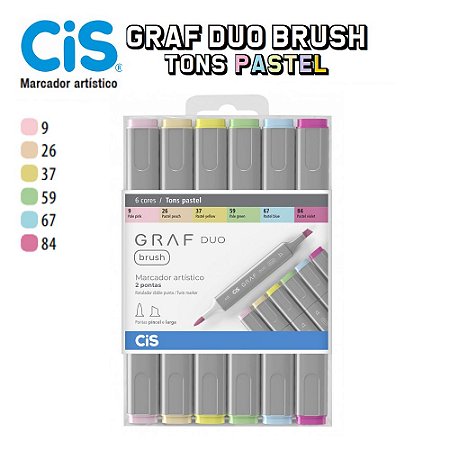 Caneta Cis Graf Duo Brush 2 Pontas C/06 Cores Tons Pastel