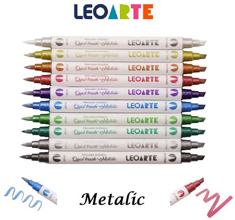 Caneta Pincel Dual Brush Pen Metalic Leoarte - Oferta