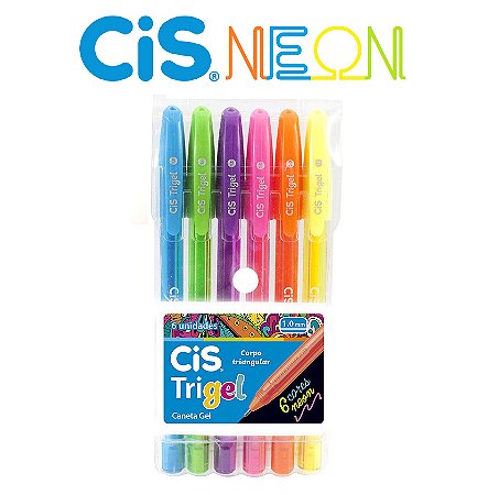 Kit Caneta Gel Trigel Cis Estojo Com 6 Cores Neon