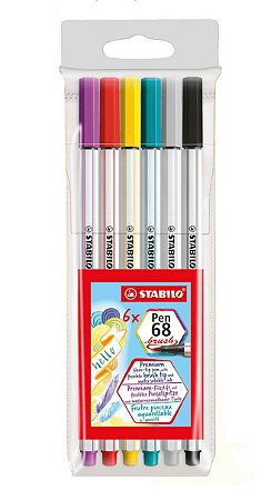 Caneta Brush Stabilo Pen 68 Brush - Estojo Com 6 Unidades