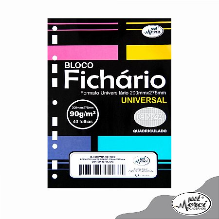 Bloco Fichário Colegial 40fls Cinza Quadriculada 90g Merci