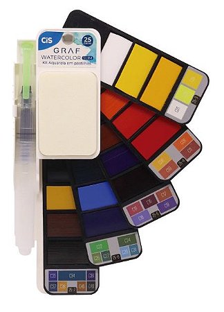 Tinta De Aquarela 25 Cores Com Escova De Água Watercolor Cis