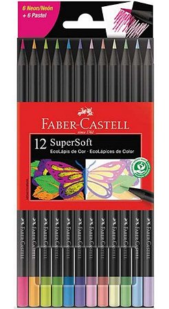 Lápis De Cor Faber-castell Super Soft 12 Cores Neon + Pastel