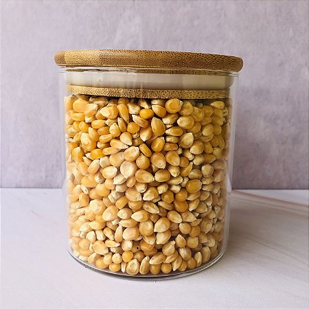 Pote Vidro Com Tampa Bambu 550ml