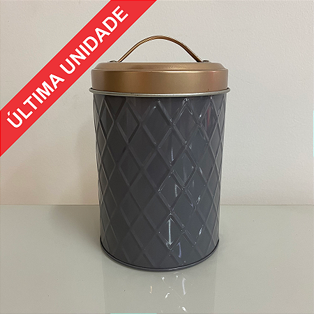 Lata Metal Cinza Com Tampa Cobre