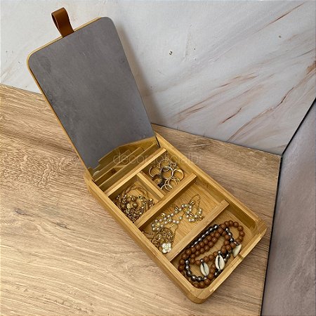 Porta Joias Com Espelho Bambu