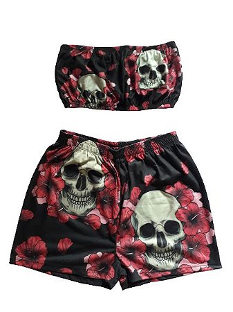 Conjunto Short e Top Faixa Caveiras
