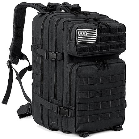 Mochila Tática Militar Camping Reforçada Preta Impermeável 45 litros