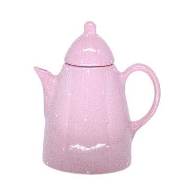 jogo de chá louça rosa poá com bule 700 ml