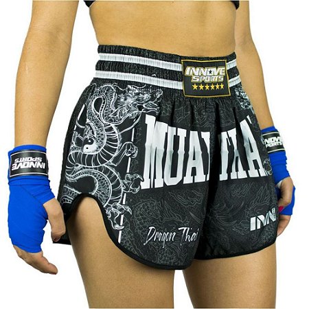 Shorts Muay Thai Innove Modelo Dragon Thai Cinza