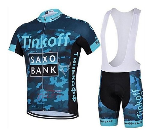 Roupa Ciclismo Masculino Camisa + Bretelle Mod Tinkoff Azul