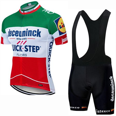 Roupa Ciclismo Masculino Camisa Bretelle Quick Step Verde