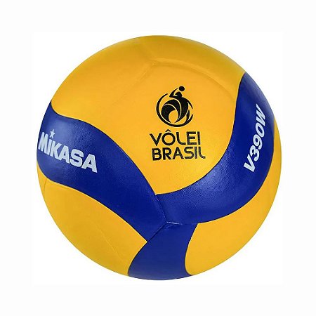 Bola Voleibol Mikasa Modelo V390W Padrão FIVB Amarelo / Azul