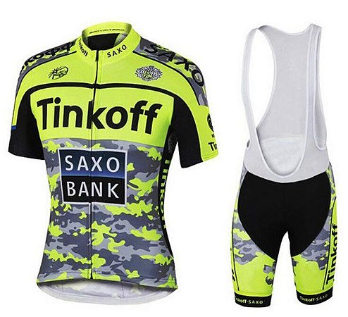 Roupa Ciclismo Masculino Bretelle Gel 9d TinKoff Verde Camu