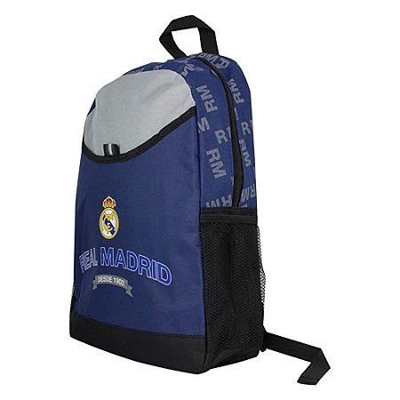 Mochila Bolsa Real Madrid Zíper Único 22L Mala Escola Azul