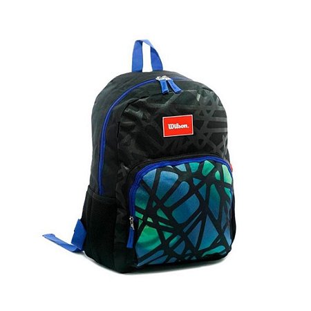 Mochila Grafismo Wilson 25L Escolar Poliéster Preta Azul
