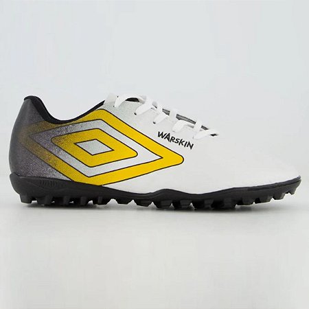 Chuteira Society Umbro Warskin Unissex Branco Amarelo Preto