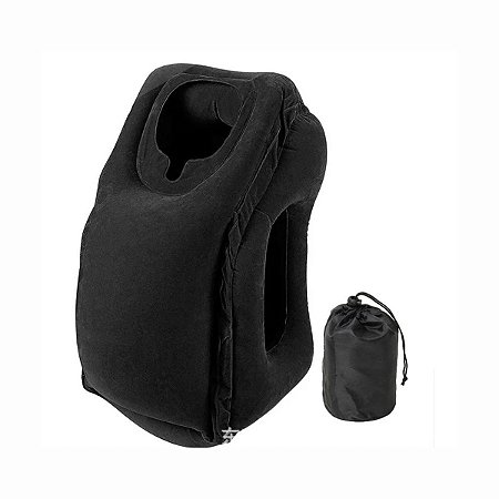 Travesseiro Almofada Viagem Inflável Dobrável Avião Preto