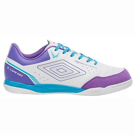 Chuteira Futsal Umbro X Comfort Unissex Branco Roxo Azul