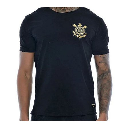 Camisa Corinthians Brasão Preto Ouro Masculina