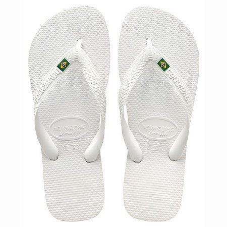 Chinelo Havaianas Brasil Branco Unissex Listras Laterais