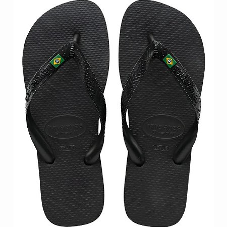 Chinelo Havaianas Brasil Preto Unissex Listras Laterais
