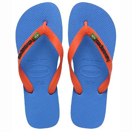 Chinelo Sandália Havaianas Brasil Logo Azul Laranja Unissex