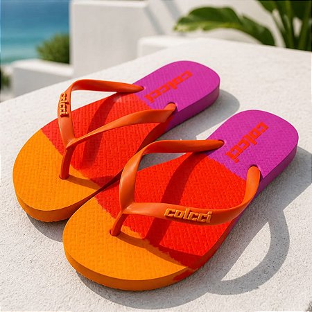 Chinelo Sandália Colcci Blend Unissex Casual Tiras Laranja