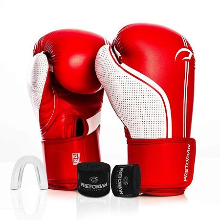 Kit Luva Boxe Pretorian First FX1 Vermelho Bucal Bandagem