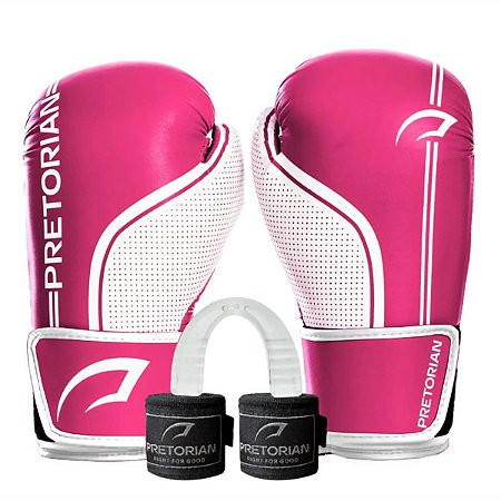Kit Luva Boxe Pretorian First FX1 Rosa Bucal Bandagem