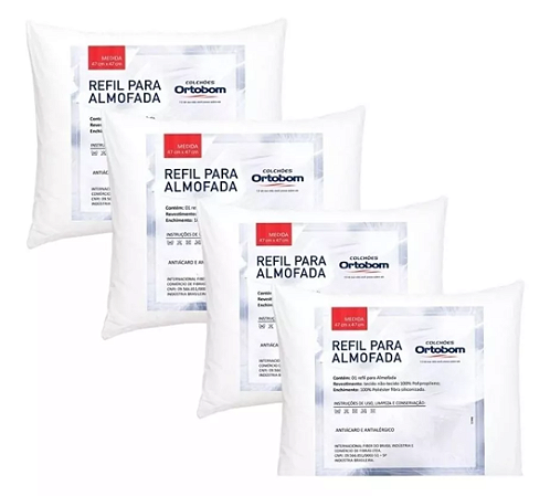 Kit 4 Enchimento Refil para Almofada 47x47 Ortobom