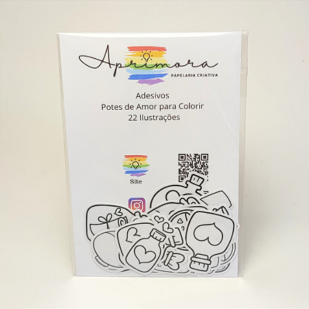 Adesivos para Colorir - Potes de Amor - 22 Ilustrações diferentes