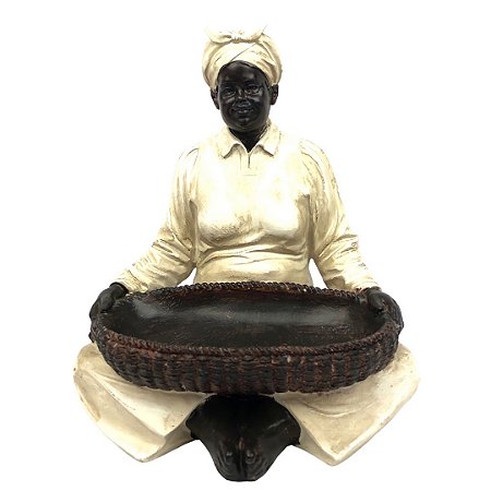 Escultura de Resina Africana Sentada com Cesto - Jemima Casa
