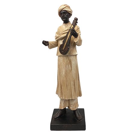Escultura de Resina Africano com Instrumento