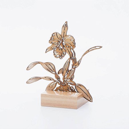 ESCULTURA ORQUIDEA EM MADEIRA CATTLEYA WARNERI TAMANHO P