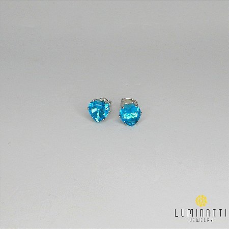 Brinco Coração Pedra Azul Turquesa - Luminatti Jewelry