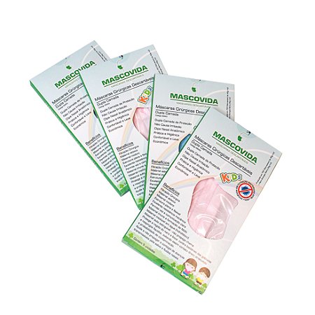 Máscara Descartável Tripla Multicores Mascovida Kids - 99% Filtragem Synergex - Cartucho com 5 Unidades