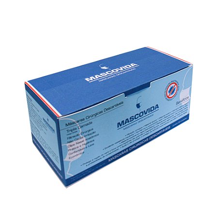 Máscara Descartável Cirúrgica Tripla Mascovida - 99% Filtragem Synergex - Cartucho com 50 Unidades