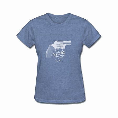 Camiseta Feminina IAT Paz Esteja Com Você Azul