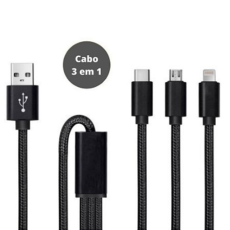 Cabo Nylon USB - 3 em 1