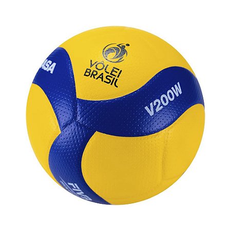 Bola de vôlei V200W amarelo e azul couro sintético laminado MIKASA