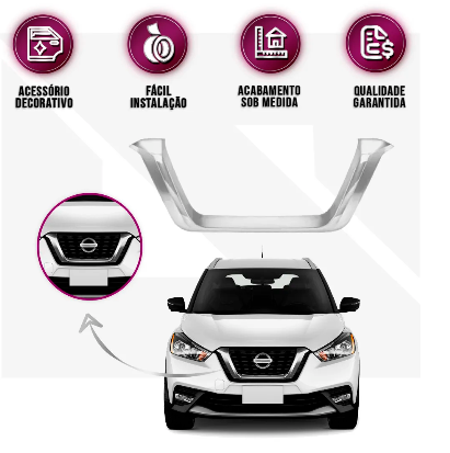 Moldura Cromada grade Nissan Kicks 2017 a 2021