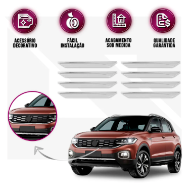 Aplique cromado grade T-Cross 2019 a 2022 - 16 peças