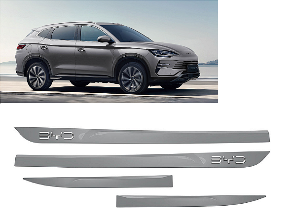 Friso BYD Song Plus com emblema cromado cinza time grey