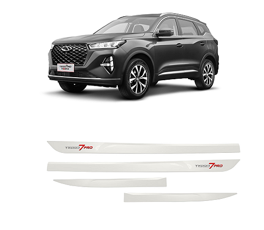 Friso Tiggo 7 Pro com emblema cromado branco perolizado