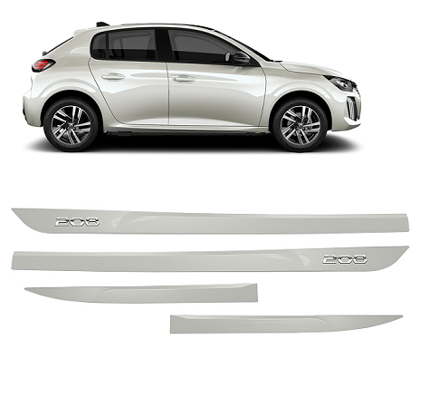 Friso Peugeot 208 com emblema cromado pintado cor branco nacre